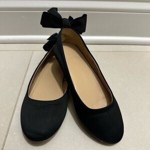 Crewcuts Jcrew Girls Black Satin Ballet Flats with Bow Back size 13